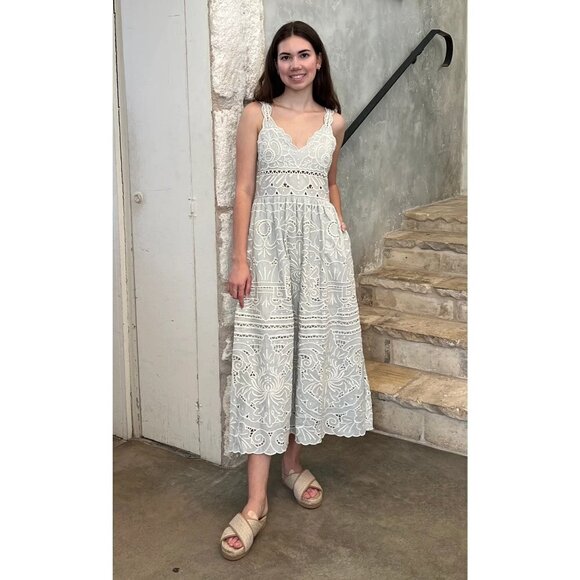 💕SEA NEW YORK💕 Blaire Eyelet Sleeveless Midi Dress ~ Blue 12 NWT - Picture 6 of 16